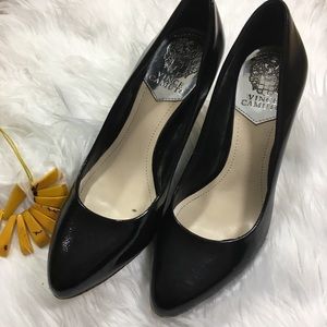 Vinca Camuto Black Heel Pumps Leather Glossy